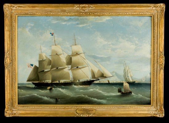 The clipper ship "Black Warrior" was built in Maine in 1853 and purchased by a Baltimore shipping company. It made guano voyages to Peru in 1855 and 1857. It also sailed to China twice in the late 1850s. Gift of CIGNA Museum and Art Collection.